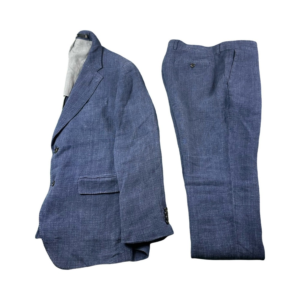 Banana Republic Blue Half Lined Emmetex Pure Linen Suit Size 42R 34X32